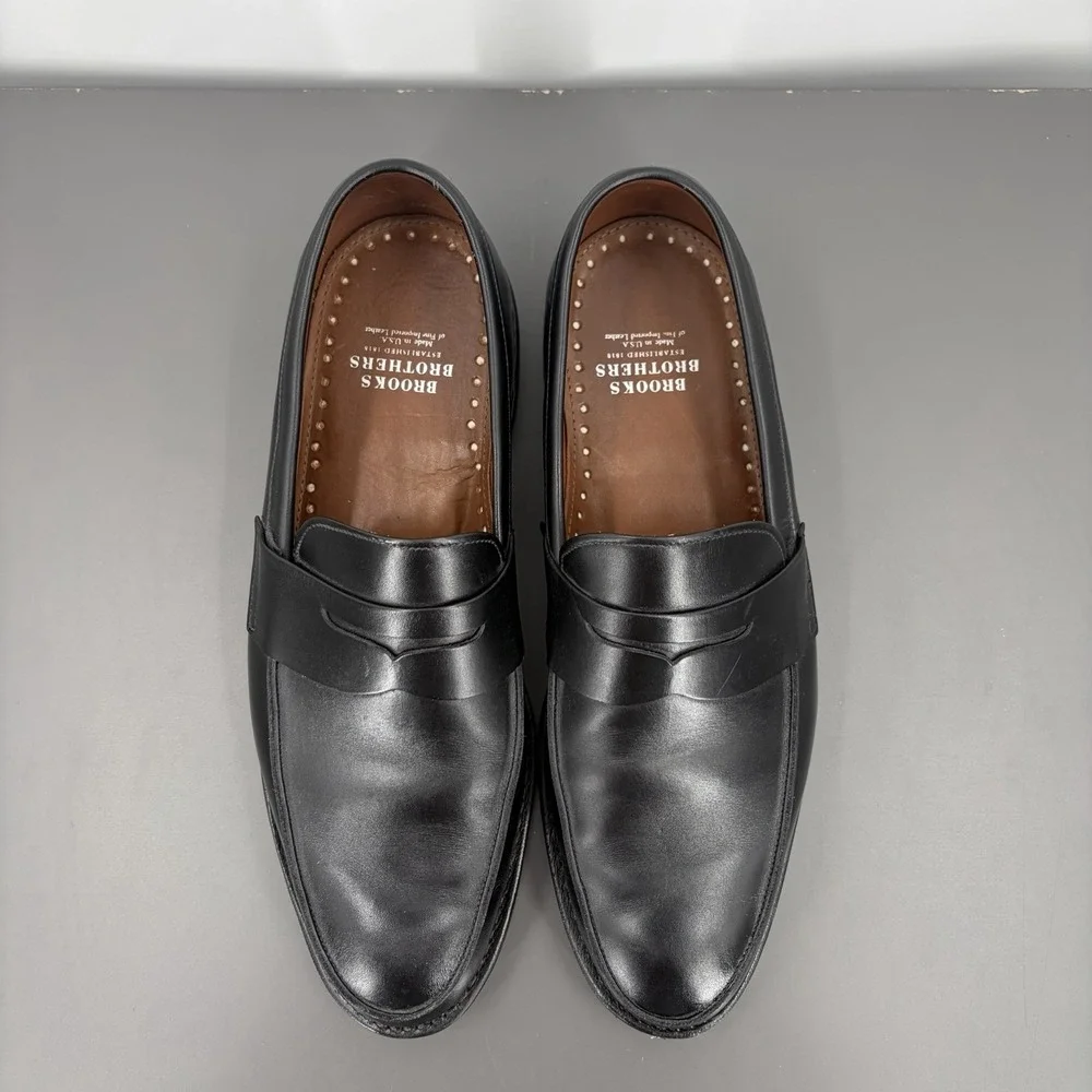 Brooks Brothers Black Leather Goodyear Welted Penny Loafers Men 9.5D Made in USA